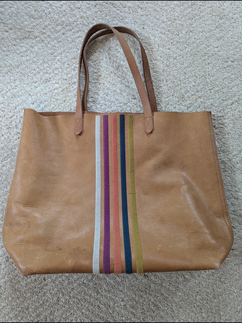Madewell Leather Tote Bag with Multicolor Stripe